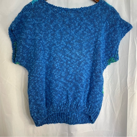 DONAGAIN Women’s Vintage Blue Linen Knit Short Sleeve Sweater Size Medium - Picture 7 of 9